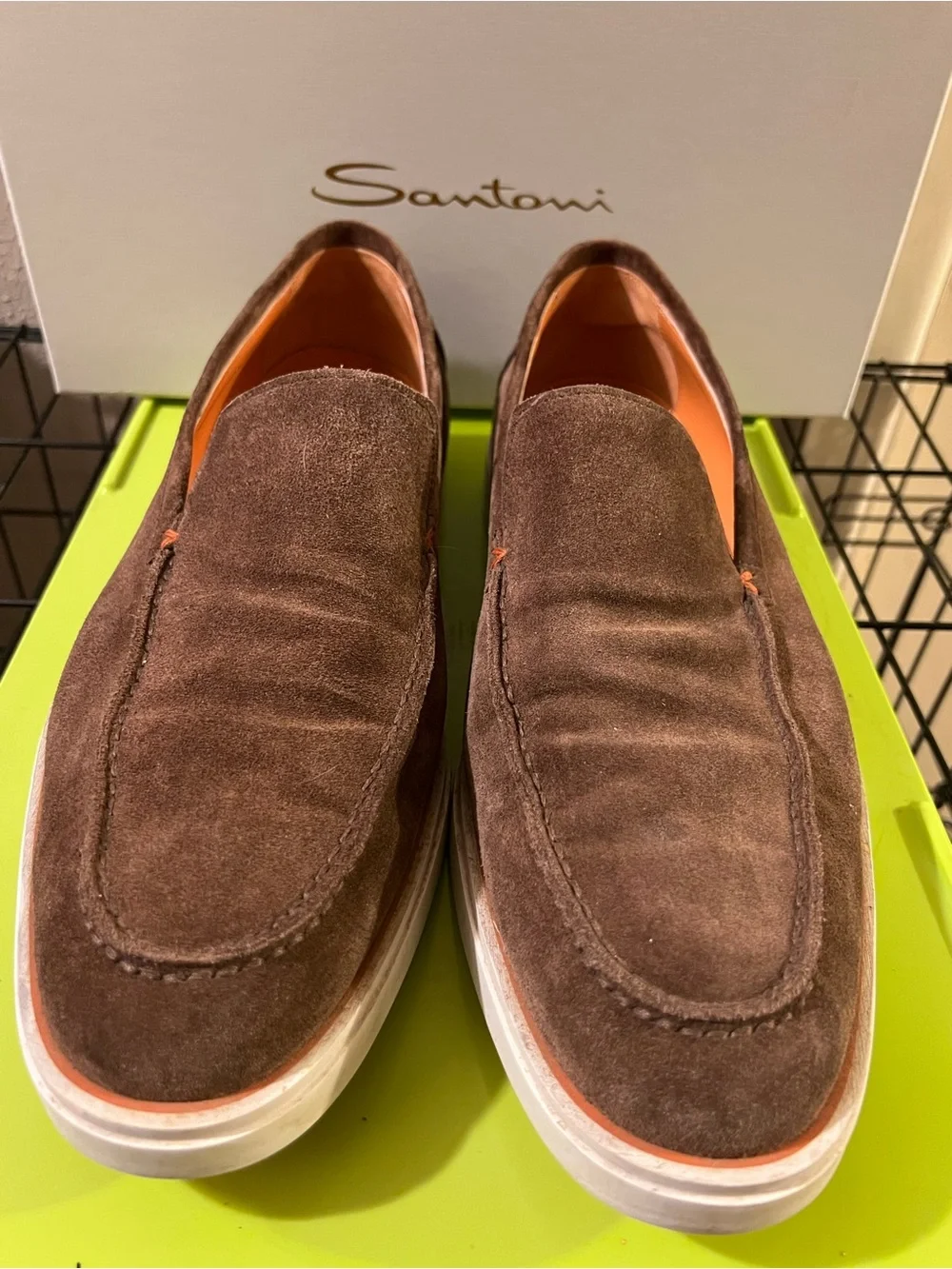 Santoni Italy Luxury Men’s Brown Botanist Suede Slip On Shoes Loafers Size 12